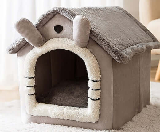 Hundehütte faltbar Winter mit weichem Material und gemütlichem Design für Haustiere.
