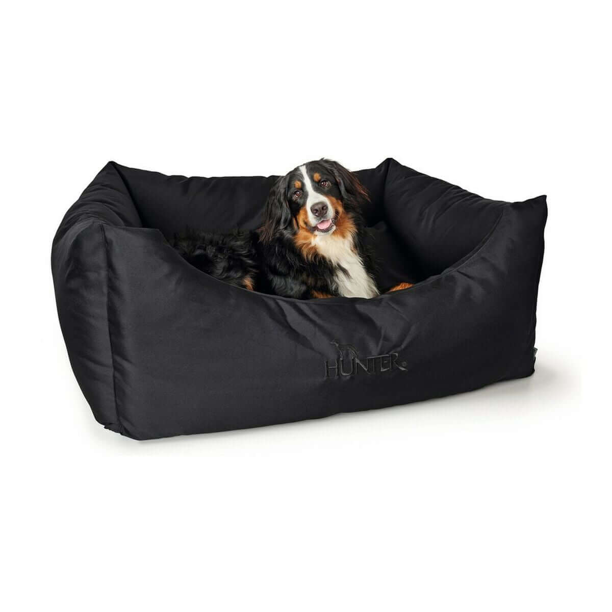 Hundesofa Hunter Gent Schwarz 60 x 45 cm mit Hund im gemütlichen Sitzplatz
