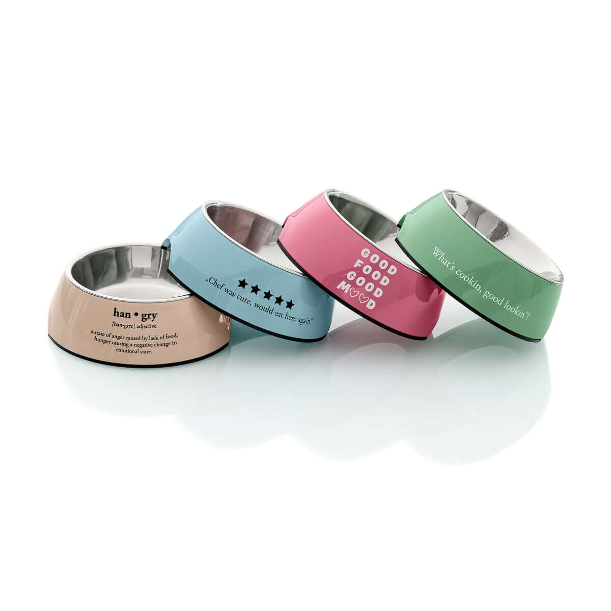 Futternapf Edelstahl Blau 350 ml im modernen Design mit bunten Motiven für stilvolles Füttern von Hunden.