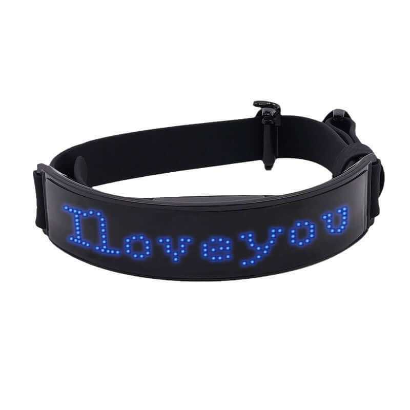 LED Halsband Display von MONTE PETS mit blauem Licht und der Aufschrift 'I love you' für optimale Sichtbarkeit