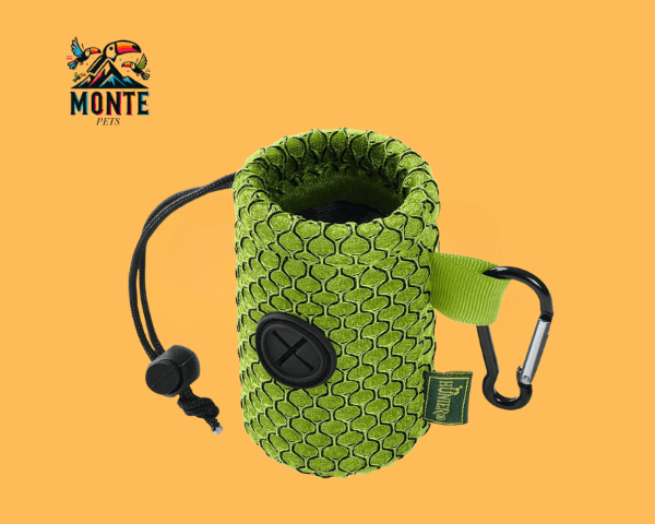 Beutelspender Hunter Neongrün von MONTE PETS, leicht und strapazierfähig für unterwegs.
