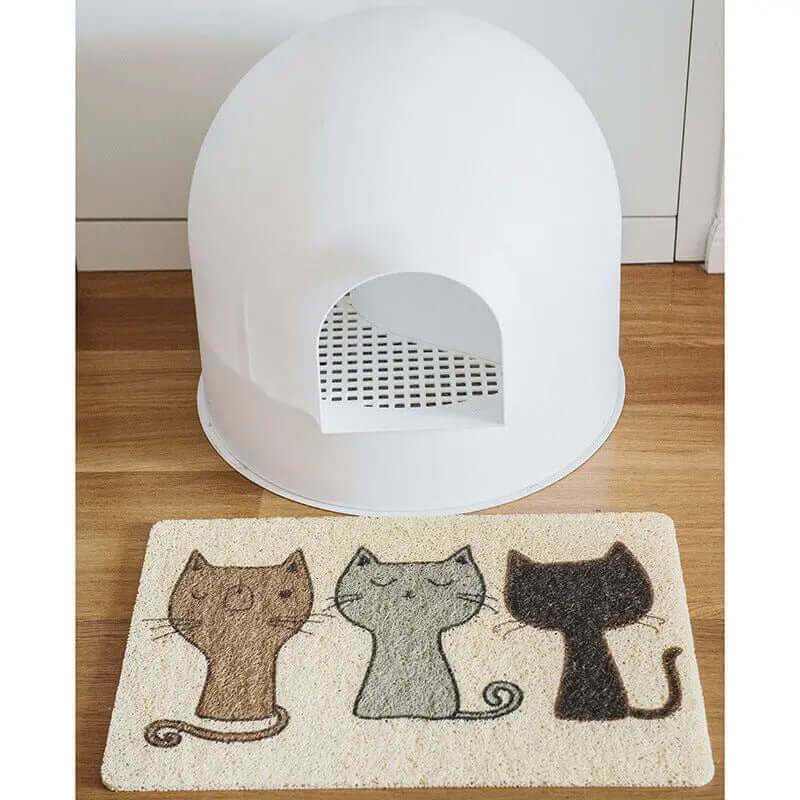 Drei Katzen Motiv – PVC-Streufangmatte für Katzenhautpflege | MONTE PETS