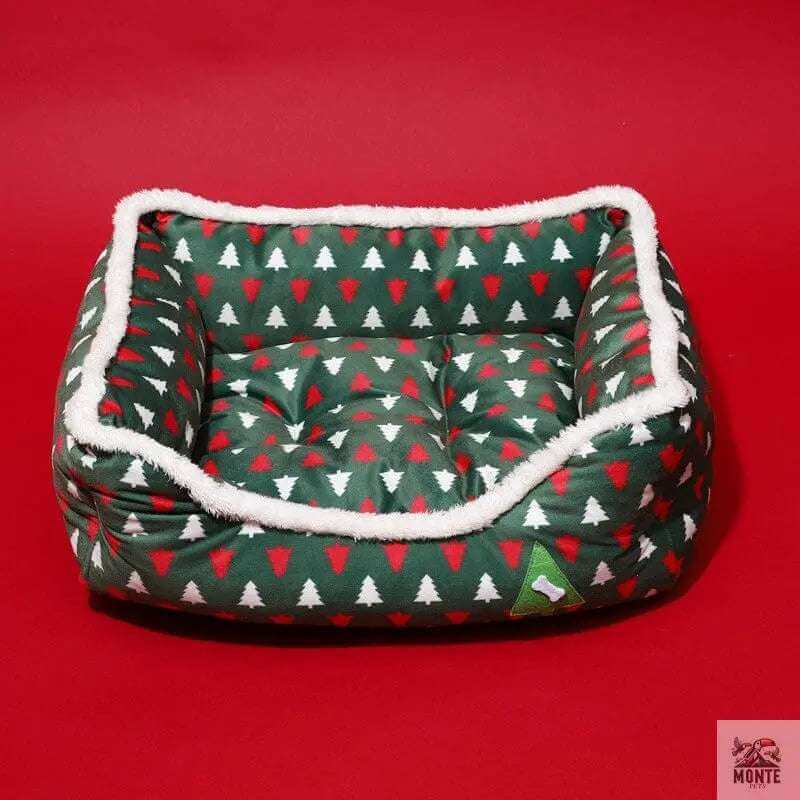 Weihnachtskuschelplatz – Hundebett mit Kuschelfunktion Grün 47x37x17 cm | MONTE PETS