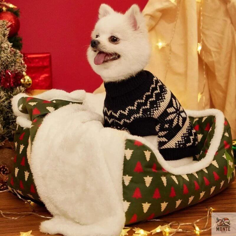 Weihnachtskuschelplatz – Hundebett mit Kuschelfunktion Grün 47x37x17 cm | MONTE PETS