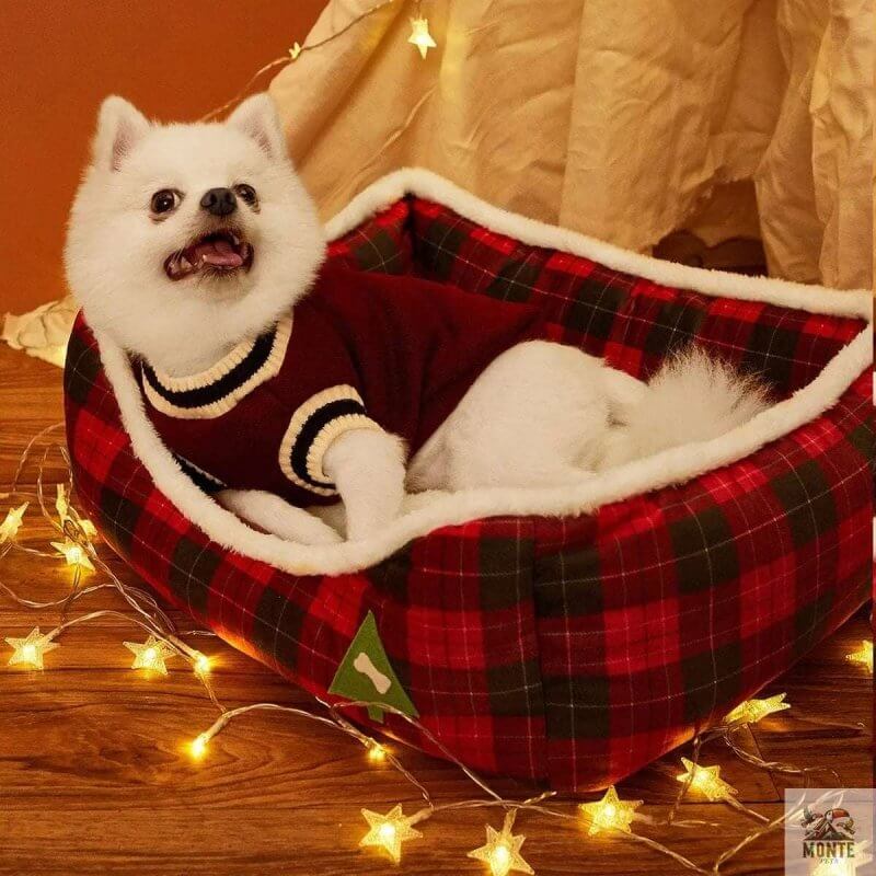 Weihnachtskuschelplatz – Hundebett mit Kuschelfunktion Grün 47x37x17 cm | MONTE PETS