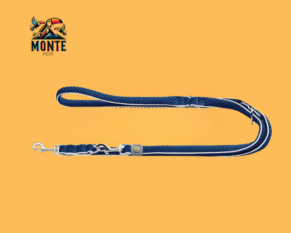 Hundeleine Hunter HILO Blau 200 cm von MONTE PETS auf orangefarbenem Hintergrund.