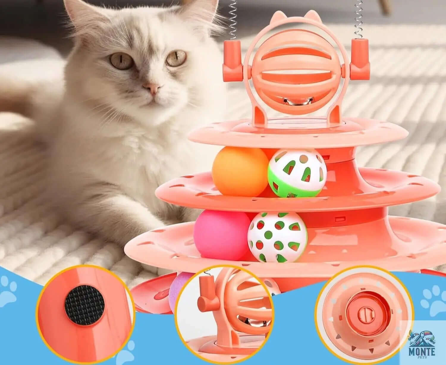 Interaktives Katzenspielzeug – VitalPlay 4-Tier Blau 30x30x40 cm | MONTE PETS