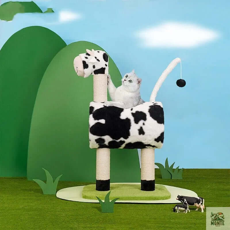 Katzenturm - Muuuh Spaß Schwarz-Weiß 50x35x89 cm | MONTE PETS