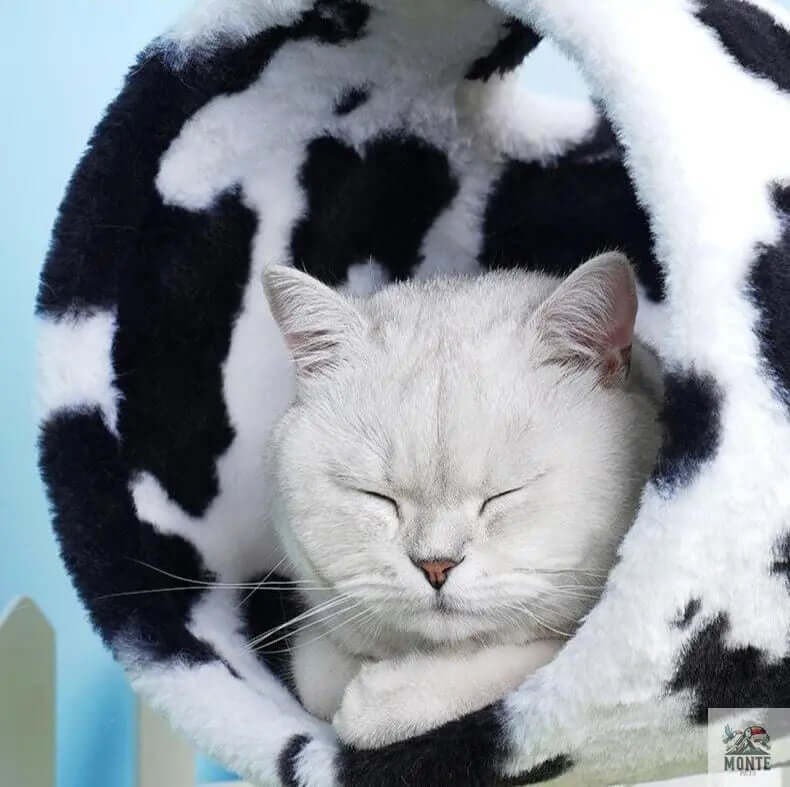 Katzenturm - Muuuh Spaß Schwarz-Weiß 50x35x89 cm | MONTE PETS