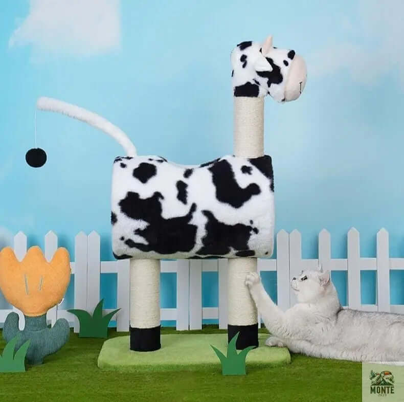 Katzenturm - Muuuh Spaß Schwarz-Weiß 50x35x89 cm | MONTE PETS