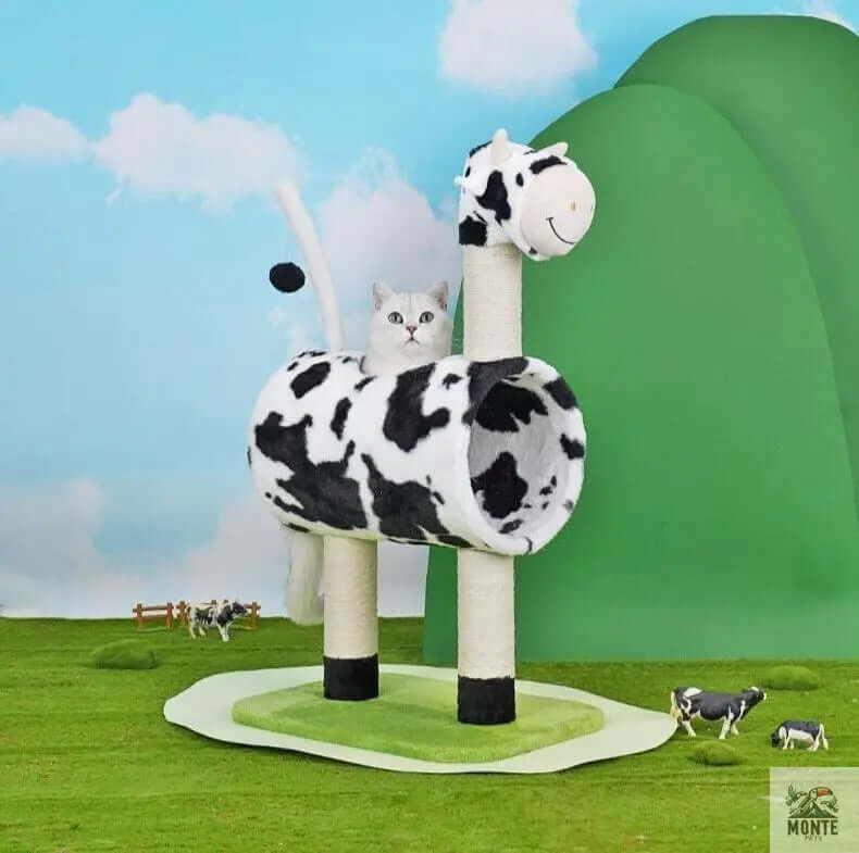 Katzenturm - Muuuh Spaß Schwarz-Weiß 50x35x89 cm | MONTE PETS