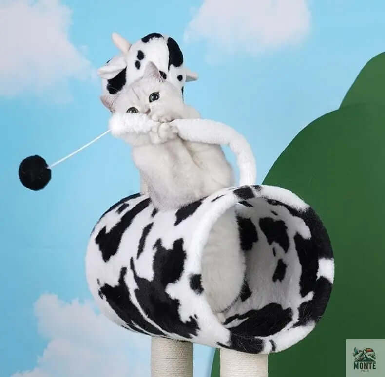 Katzenturm - Muuuh Spaß Schwarz-Weiß 50x35x89 cm | MONTE PETS