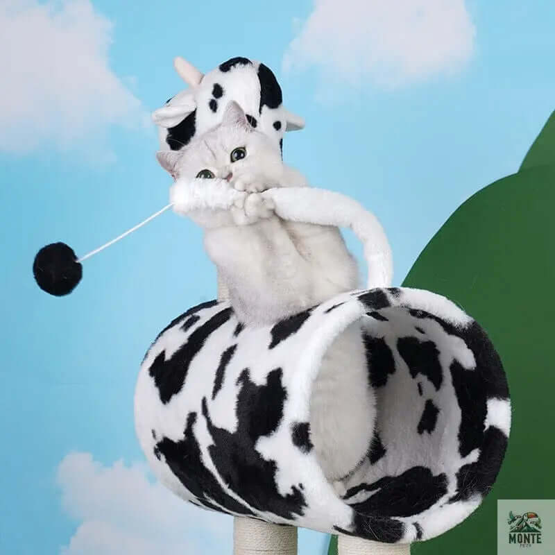 Katzenturm - Muuuh Spaß Schwarz-Weiß 50x35x89 cm | MONTE PETS