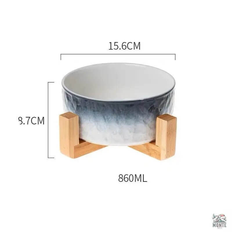 Natura Deluxe Keramik Futternapf mit Holzständer, 860ML, elegantes Design, bequem für Hunde und Katzen.