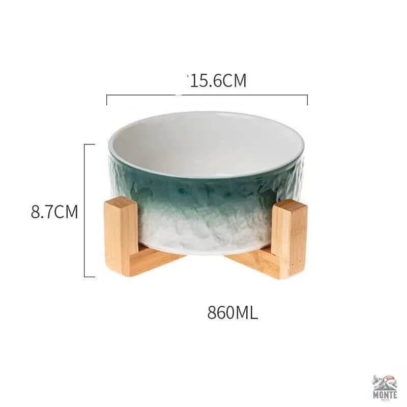 Natura Deluxe Keramik Futternapf mit Holzständer für Hunde und Katzen mit Maßen und 860ml Fassungsvermögen