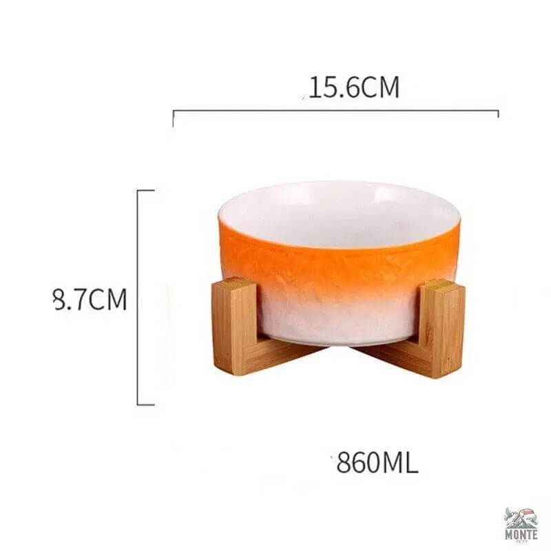 Natura Deluxe Keramik Futternapf mit Holzständer, stilvoll und hygienisch für Haustiere, 860ML, 15.6CM Breite, 8.7CM Höhe