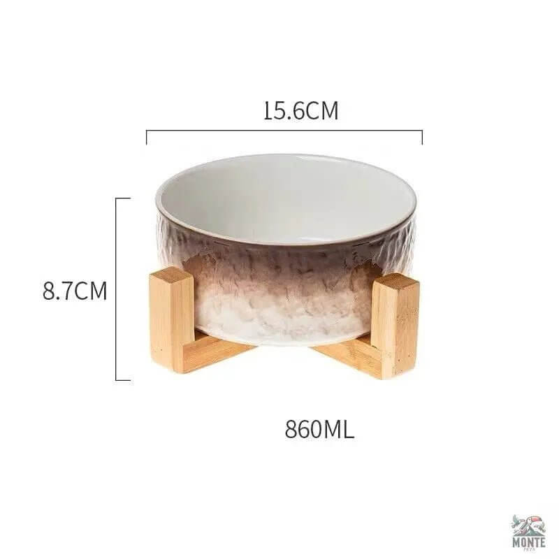 Natura Deluxe Keramik Futternapf mit Holzständer, 860ML, modernes Design für Hunde und Katzen, Maße 15.6x8.7CM.