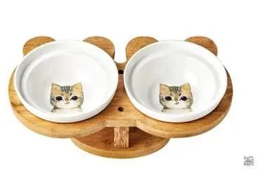 Miau Deluxe – Keramik Katzennapf mit Bambusständer | MONTE PETS