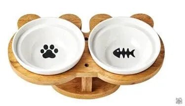 Miau Deluxe – Keramik Katzennapf mit Bambusständer | MONTE PETS