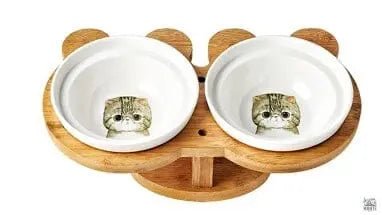 Miau Deluxe – Keramik Katzennapf mit Bambusständer | MONTE PETS