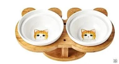 Miau Deluxe – Keramik Katzennapf mit Bambusständer | MONTE PETS