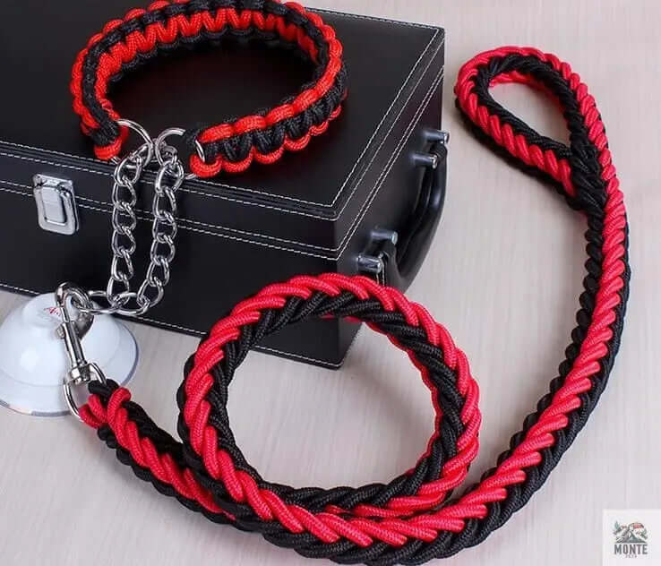KomfortPlus Hundeleine und Halsband-Set Hundesicherheit Rot M | MONTE PETS
