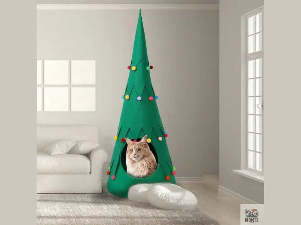 Weihnachtsbaum Katzenhöhle – MerryTree Kuschelhöhle für gemütliche Festtage | MONTE PETS