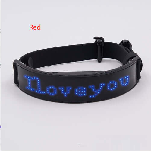 LED Halsband Display in schwarz mit blauem Schriftzug "Iloveyou" für maximale Sichtbarkeit und Stil