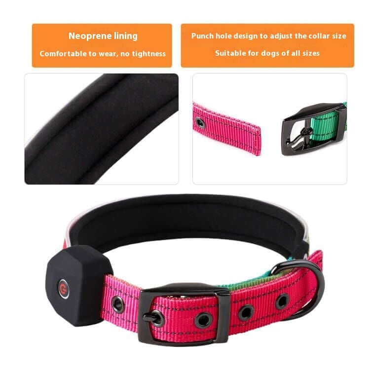 LED Pet Luminous Printing Reflective Stripe USB Charging Shiny Dog Collar 