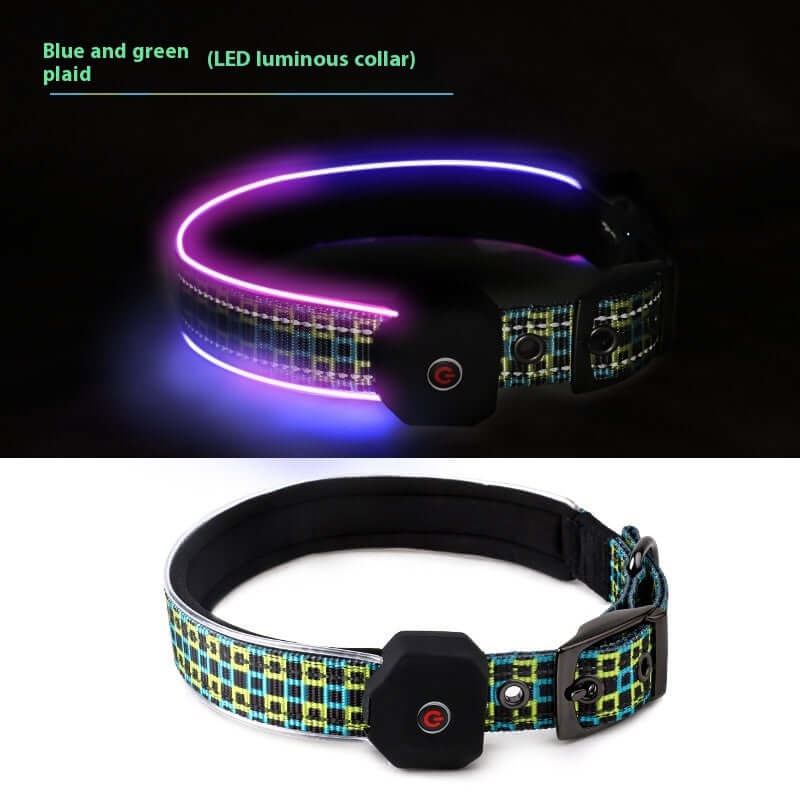 LED Pet Luminous Printing Reflective Stripe USB Charging Shiny Dog Collar 