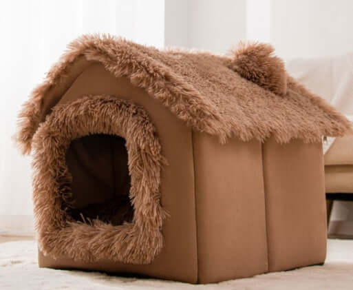 Hundehütte faltbar Winter in natürlichem Design für Haustiere mit gemütlichem Innenraum