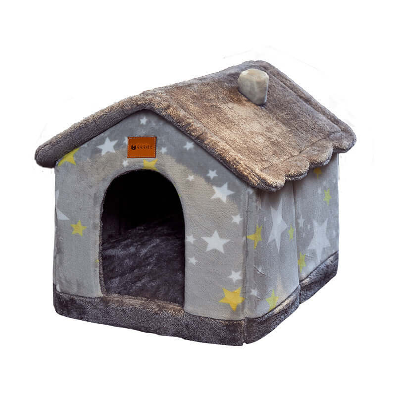 Hundehütte faltbar Winter aus weichem Material mit Sternenmotiven für komfortable Tierunterkünfte.