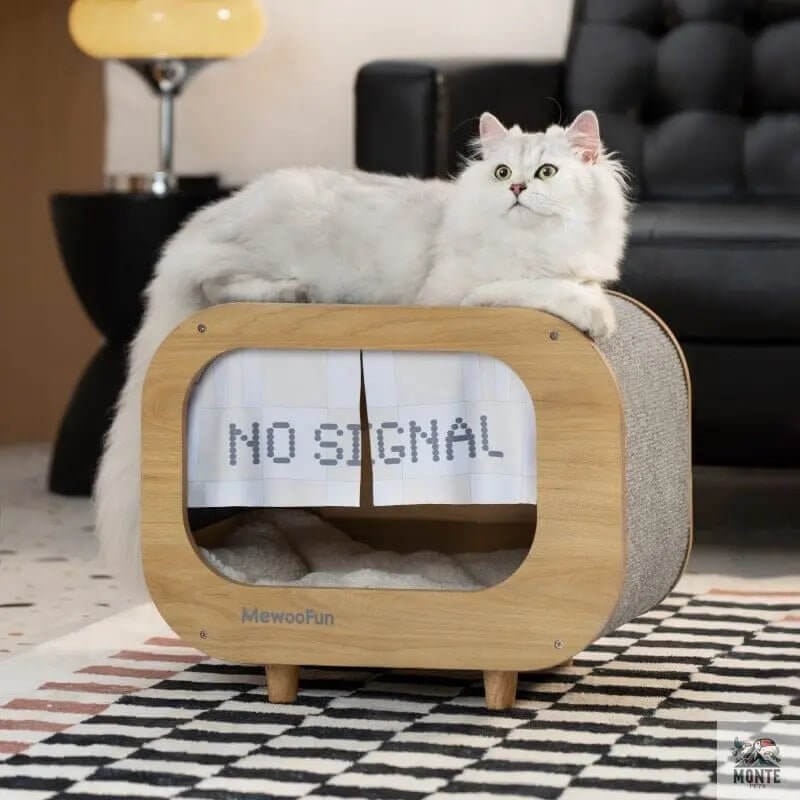 Katzenhaus Retro Cat TV Villa aus Holz | MONTE PETS